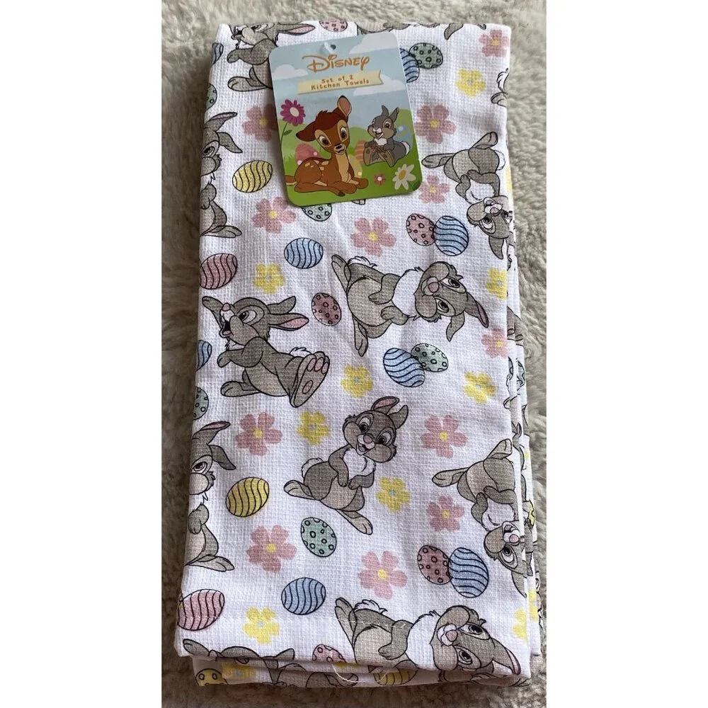 Set Of 2 Disney Thumper Bambi Easter‎ Eggs Kitchen Towels 16” X 26” 100% Cotton